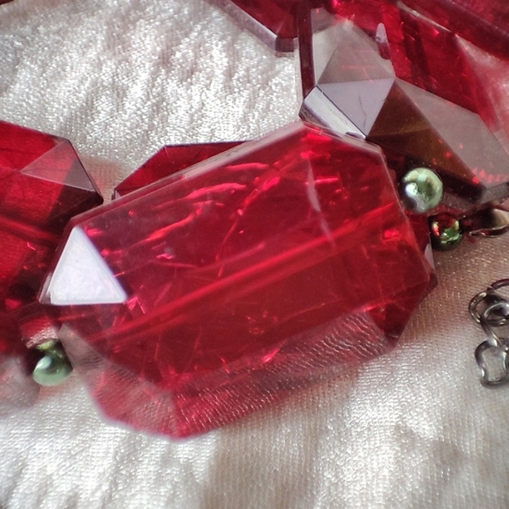 Oversized Ruby Lipstick Red Plastic Crackled Emer… - image 7